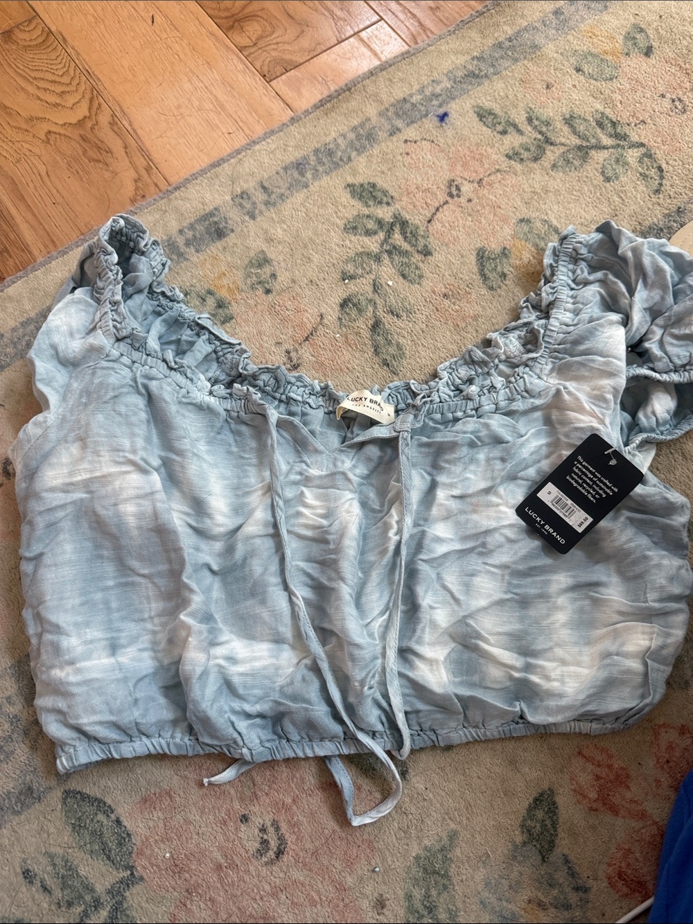 Lucky Brand Pale Blue Off-Shoulder Tie-Front Crop Top